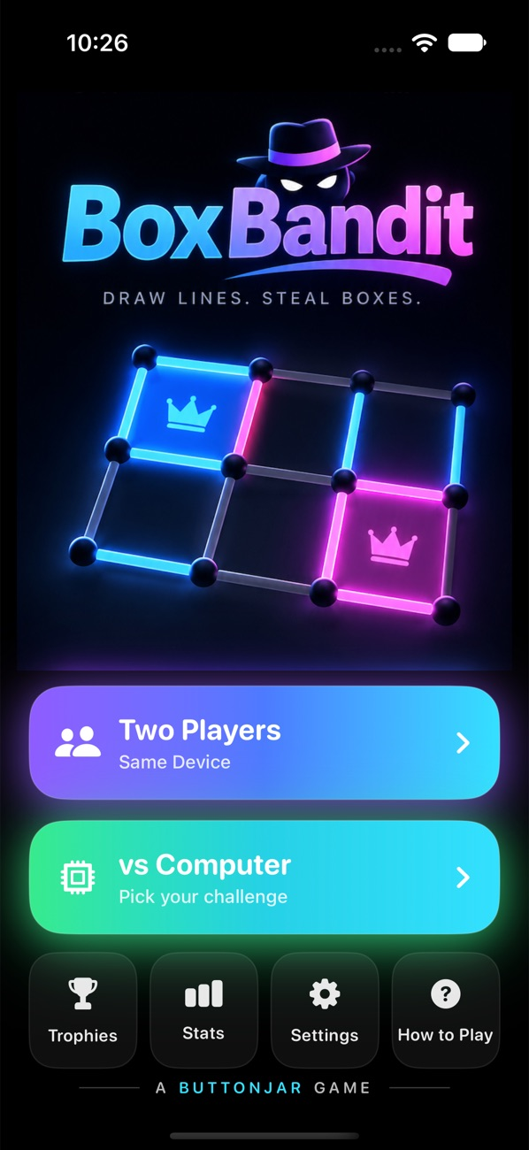 BoxBandit home screen on iPhone